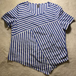 Emery Rose Striped Blue and White Asymmetrical Short Sleeve Top Large Photo 0