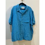 Flax Button Down Short Sleeve Tunic Shirt Blouse Size Medium Aqua Blue Photo 1