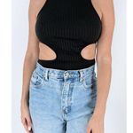 SheIn Women's Black Ribbed Jewel Neckline Cut Out Top Size Small Photo 0