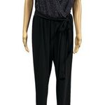 Forever Rose Black Metallic Silver Sleeveless Belted Jumpsuit Plus Size 1X Photo 0