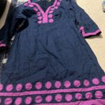 Boden blue linen polka dot embroidred mini dress 4P Purple Photo 6