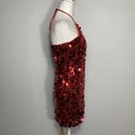 Red Sequin Mini Dress M Cocktail Party Zip Side Stretchy Chic Glam Club Festive Size M Photo 3