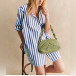 Sézane NEW  Maxine Oversized Shirt Dress, Ecru Blue Stripes 4 Photo 3