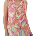 Trina Turk ‎ Verbenia Sleeveless Abstract-Print Ruffle Top Medium Pink Orange Photo 0