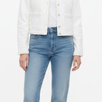 Loft NWT Womens White Braided Trim Cropped Pockets Denim Jacket Size Medium Photo 0