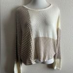 Blu Pepper Women's Scoop Neck Color Block Cream and Tan Knit Sweater L Photo 3