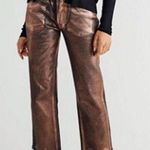 We The Free Maggie mid-rise destroyed raw crop hem shiny metallic cooper button fly jean Photo 0