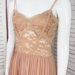 Privy  Lace Top Pleated Chiffon Shorts Romper‎ Playsuit Tan Nude Medium Photo 4