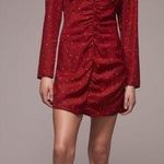 ZARA  Printed V-Neck Long Sleeve Ruched Dress Puff Shoulders Red/Black Size M NEW Photo 1