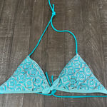 Victoria's Secret VICTORIAS‎ SECRET Teal Silver Sequins Embroidered Triangle String Bikini Top L Photo 0