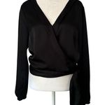 Abercrombie & Fitch black satin long-sleeve v-neck top size M Photo 0