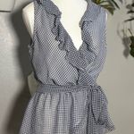 Max Studio Black & White Gingham Ruffle Wrap Sleeveless Peplum Blouse Women’s M Photo 1