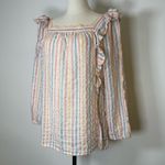 CHAPS Square Neck Striped Peasant Blouse Cotton Linen Blend Women’s Size Medium Photo 2