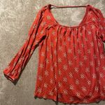 Old Navy  Shirt Womens Small Red Tribal Print Long Sleeve Top Square Neck Stretch Photo 2