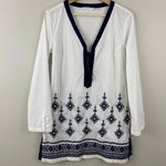 Athleta White Navy Blue Embroidered Desert Diamond Kimssa Tunic Dress Photo 1