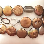 Silpada  Sterling Silver Bronze Coin Pearl Bracelet toggle clasp. Photo 0