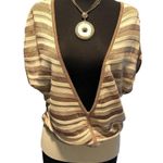 Cache LUXE Peek A Boo Knit Deep V Top Metallic Kissed Banded Bottom NWT $128 Photo 1