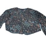 Haver London Women's Sheer Crop Top Blue Patterned with Gold Fleck Size Large Black Photo 3