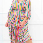 Eloquii Elements Plus Size Dress Striped Kimono Shark Bite Hem Midi Dress Sz 14 Photo 0
