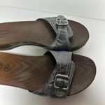 Dr. Scholls  navy blue denim sandals shoes faux wood wooden heel Photo 1