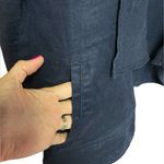 Lou & grey 100% Linen Open Front Jacket Blazer Navy Blue Drape Womens Medium Top Photo 2