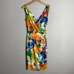 Ralph Lauren Lauren Ruched Floral Faux Wrap Mini Dress Womens 2 Artsy Watercolor Photo 4
