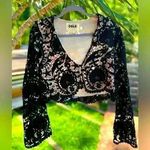Stone Cold Fox  Lace Crochet Crop Top Size Small Black Charlie Blouse Bell Sleeve Photo 0