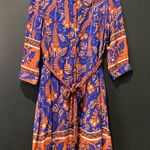 Rene Derhy Ainoa Waist Belted Three Quarter Sleeve shirt Dress Floral viscoe S Blue Photo 0