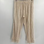 BURU Cropped Straight Leg Everyday Pants Ivory Fringe Drawstring Women's Large Photo 2