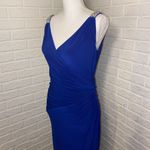 Ralph Lauren Lauren Evening Beaded Faux Wrap Draped Evening Gown, Blue, Size 8 Photo 2