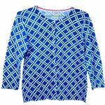 L.L.Bean Womens Small Nautical Blue White Basket Weave Print Cardigan 3/4 Sleeve Photo 0