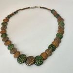 Green orange and brown disc necklace Photo 3