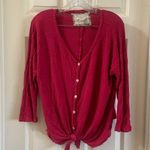 Westbound Pink Waffle Knit Button Up Tie Knot Top Photo 0