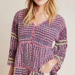 Maeve  Anthropologie Women's Size SP Lilyana Tiered Boho Tunic‎ Blouse Top Silk Photo 0