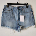 Cello Rip Tide Light Wash High Rise Frayed Hem Denim Shortie Shorts NEW Photo 3