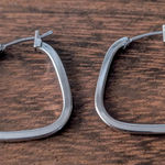 Vintage Earrings Silver Tone Unusual Shape Hoops Photo 0