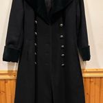 Marvin Richards Vintage Long Wool Coat Double Breasted Black Fur Collar Size 2 Photo 0