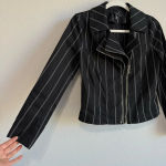 White House | Black Market Women’s Washed Stripe Double Zipper Moto Jacket Size 2 Photo 5