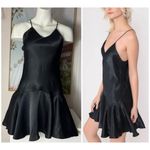 Victoria's Secret  Vintage Black Satin Flounce Mini Slip Dress Nightgown Size M Photo 1