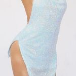 SheIn Blue Lined Sequined Mini Dress Open Back High Slit on Sides Size Small Photo 0