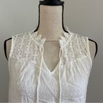 Ember Boho Sleeveless Swiss Dots Blouse Large Crochet Lace Collar Henley Shirt L White Photo 4