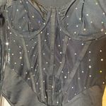 SheIn Black with Rhinestones Faux Ribbed Bodysuit Sheer Long Sleeved Size XS Photo 1