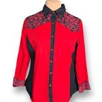 Vintage Collection Red Black Floral Embroidered Long Sleeve Western Shirt Large Red Photo 0