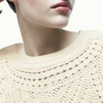 ZARA NWT Beige Crocheted Sweatshirt Lace Applique Pullover Medium Photo 4