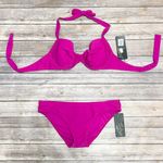 Skye Raspberry Purple Velveteen Polka Dot Push Up Halter Shirred Hipster Bikini Photo 0