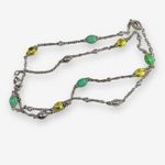 Judith Ripka Sterling Silver Green Turquoise & Lemon Quartz Station Necklace 36" Photo 0