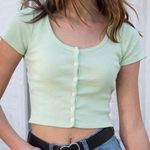 Brandy Melville John Galt  Zelly Ribbed Button Front Cropped Blouse Top Green Photo 0