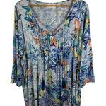 Belle Kim Gravel Floral Tunic Top Sz XL Tassel V Photo 0
