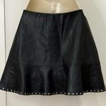 ZARA  Faux Leather Mini Skirt Ruffle Studded Hem Black Medium Moto Whimsygoth Photo 4