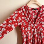 ZARA  Red Floral Daisy Print Midi Dress Red White size S Photo 6